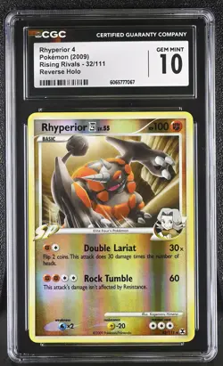 CGC 10 Rhyperior 4 32/111 Reverse Holo Rising Rivals Pokemon Card - Image 1