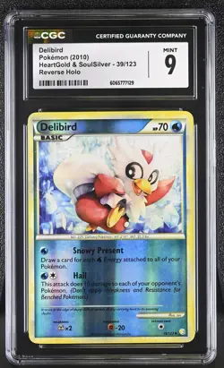 CGC 9 Delibird 39/123 Reverse Holo HeartGold & SoulSilver Pokemon Card - Image 1