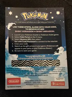 Shiny Miraidon Koraidon Code GameStop Pokemon Promo Legendary Scarlet Violet - Image 2