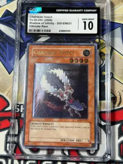 Yugioh CGC 10 Chainsaw Insect SOI-EN021 Ultimate Rare Unlimited Clean Card - Image 1