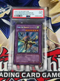 Yugioh PSA 9 Gaia the Dragon LOB-125 1st Edition FOIL Line Secret Rare - Image 1