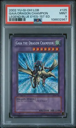 Yugioh PSA 9 Gaia the Dragon LOB-125 1st Edition FOIL Line Secret Rare - Image 2