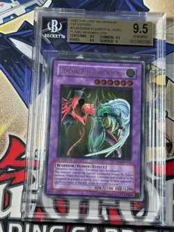 Yugioh BGS 9.5 Elemental Hero Flame Wingman TLM-EN035 1st Edition Ultimate Gold - Image 1