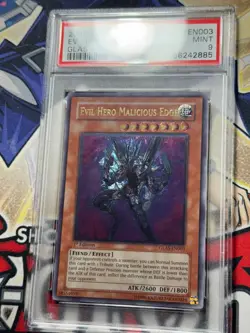 Yugioh PSA 9 Evil Hero Malicious Edge GLAS-EN003 1st Edition Ultimate Rare - Image 2