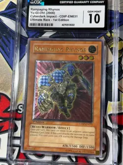Yugioh CGC 10 Rampaging Rhynos CDIP-EN031 1st Edition Ultimate Rare - Image 1