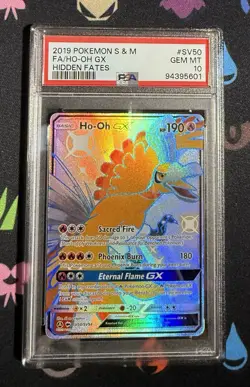2019 POKEMON SUN & MOON HIDDEN FATES SV50 FULL ART/HO-OH GX PSA 10 SHINY - Image 1