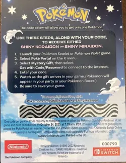 Shiny Miraidon Koraidon Code GameStop Pokemon Promo Legendary Scarlet Violet - Image 2