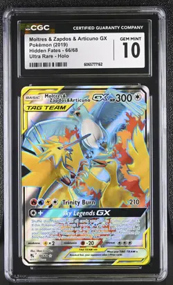 CGC 10 Moltres & Zapdos & Articuno GX 66/68 Full Art Hidden Fates Pokemon Card - Image 1