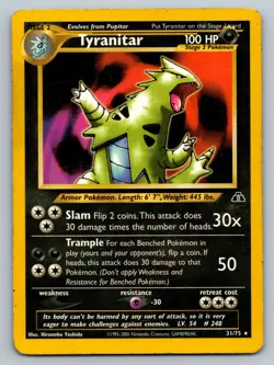 Vintage Pokemon Card Neo Discovery Unlimited Rare Tyranitar 31/75 HP - Image 1