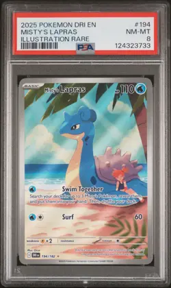 2025 POKEMON DRI EN-DESTINED RIVALS ILLUSTRATION RARE #194 MISTY'S LAPRAS PSA 8 - Image 1