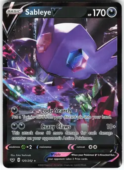 Sableye V 120/202 Pokemon SWSH01: Sword & Shield Base Set Holo Ultra Rare NM - Image 1