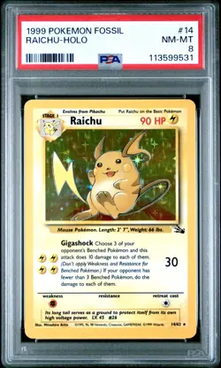 1999 POKEMON FOSSIL #14 RAICHU-HOLO PSA NM-MT 8 - Image 1