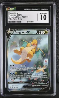 CGC 10 DRAGONITE V 192 EVOLVING SKIES ALT ART SWORD & SHIELD POKEMON GEM MINT - Image 1