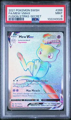 2021 Pokemon Mew VMAX Full Art Fusion Strike Secret Rare #268 PSA 9 MINT - Image 1
