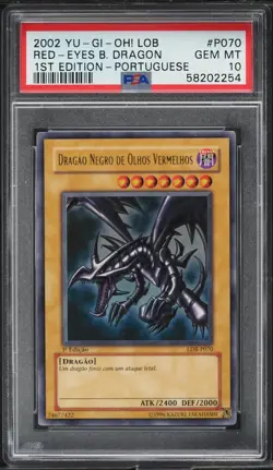 2002 Yu-Gi-Oh! Red-Eyes Black Dragon LOB LDB-P070 Ultra Rare 1st Edition PSA 10 - Image 1