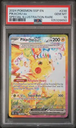 2024 POKEMON SSP EN-SURGING SPARKS SPECIAL ILLUSTRATION RARE PIKACHU EX PSA 10 - Image 1