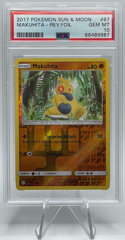 2017 POKEMON SUN & MOON #67 MAKUHITA-REVERSE FOIL PSA 10 GEM MINT - Image 1