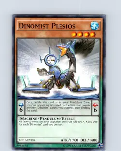 Yu-Gi-Oh TCG Dinomist Plesios MP16-EN194 Unlimited Regular Common Card NM - Image 1
