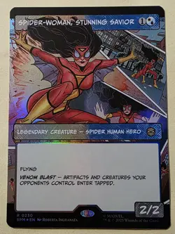 1x Spider-Woman, Stunning Savior 0230 Borderless Foil, Spider-Man, Magic, MTG NM - Image 1