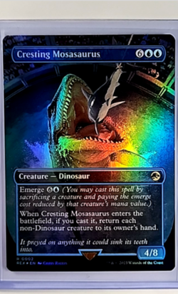 MTG Magic The Gathering Jurassic Park World Borderless Foil Cresting Mosasaurus - Image 1