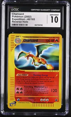 CGC 10 GEM MINT Charizard 2002 Expedition 40/165 Reverse Holo Pokemon Card - Image 1