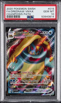 2020 POKEMON SWORD & SHIELD CHAMP'S PATH #015 FULL ART/DREDNAW VMAX PSA 10 - Image 1