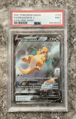~ PSA 9 Pokemon Dragonite V Alternate Full Alt Art #192 Evolving Skies MINT ~ - Image 1