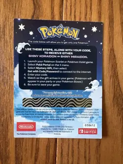 Shiny Miradon Or Koraidon Code Card(unscratched) - Image 2