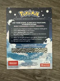 Pokemon GameStop Shiny Miraidon Koraidon Code Promo Unscratched Card - Image 2