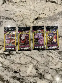 Pokemon Sun & Moon Unified Minds (4) 3-Card Booster Packs Art Set 2019 Sealed - Image 1