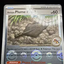 Antique Plume Fossil 079/086 White Flare Pokeball Pattern Holo Pokemon TCG Card - Image 3