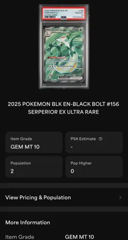 PSA 10 Serperior EX 156/086 Ultra Rare Black Bolt English Pokemon Card POP 2 - Image 4