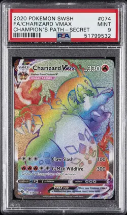 2020 POKEMON SWORD & SHIELD CHAMP'S PATH SECRET FULL ART/CHARIZARD VMAX PSA 9 - Image 1