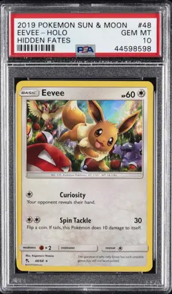 2019 POKEMON SUN & MOON HIDDEN FATES #48 EEVEE-HOLO PSA 10 - Image 1
