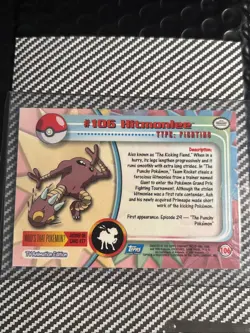 2000 Topps Pokemon Card Hitmonlee #106 TV Animation Edition Series 2 Blue Logo - Image 2