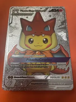 Pikachu Mega Charizard Y Cosplay Silver Foil Fan Art Card**RARE** - Image 1