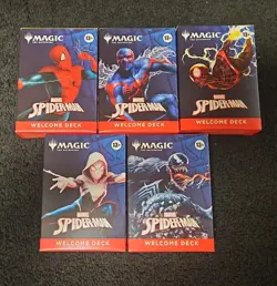MTG SPIDER-MAN WELCOME DECK SET OF FIVE (5) NM SEALED BLACK WHITE BLUE RED GREEN - Image 1