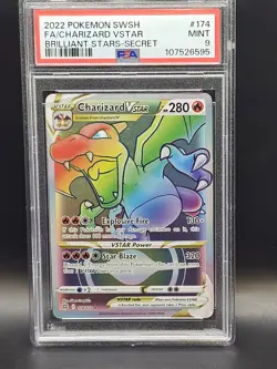PSA Mint 9 Pokemon TCG Charizard #174 Brilliant Stars VSTAR SECRET RAINBOW - Image 1