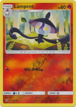 4x NM-Mint Lampent - 12/145 - Uncommon - Reverse Holo Pokemon Guardians Rising - Image 1