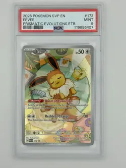 Pokemon Eevee Prismatic Evolutions 173 ETB Promo Card - Holo, IR, PSA 9 - Image 1