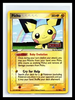 💥 Pokemon Pichu 21/108 EX Power Keepers STAMPED Holo Rare Trading Card - Image 1