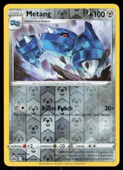 Metang 090/159 Reverse Holo Pokemon Crown Zenith LP - Image 1