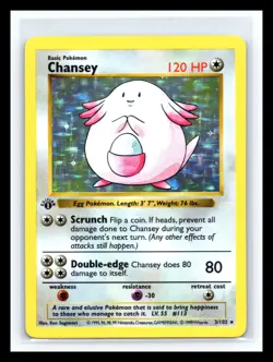 💥 1st Edition Chansey Shadowless 3/102 Base Set 1999 Holo Rare WOTC Pokemon - Image 1