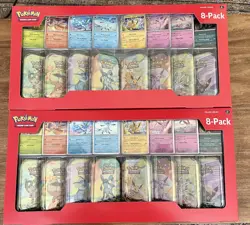 2 Pokemon TCG Prismatic Evolutions Costco 8 Mini-Tin Bundle W/ Promo Cards New - Image 1