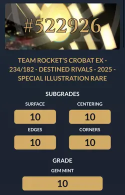 Team Rockets Crobat 234/182 Destined Rivals - Pokemon TCG ACE 10 Perfect Subs - Image 2