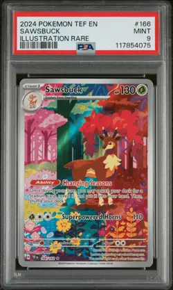 2024 POKEMON TEF EN-TEMPORAL FORCES ILLUSTRATION RARE #166 SAWSBUCK PSA 9 - Image 1