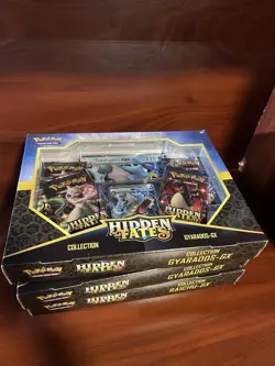 Pokemon Hidden Fates Collection Box Set Charizard, Gyarados, Riachu GX Lot Of 4 - Image 1
