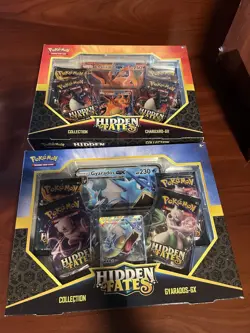 Pokemon Hidden Fates Collection Box Set Charizard, Gyarados, Riachu GX Lot Of 4 - Image 3