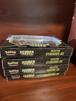 Pokemon Hidden Fates Collection Box Set Charizard, Gyarados, Riachu GX Lot Of 4 - Image 5