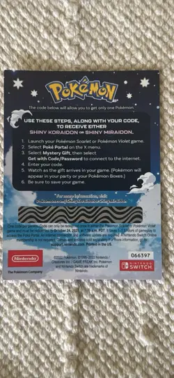 Shiny Miraidon Koraidon Code GameStop Pokemon - Physical PROMO Card- Unused Code - Image 2